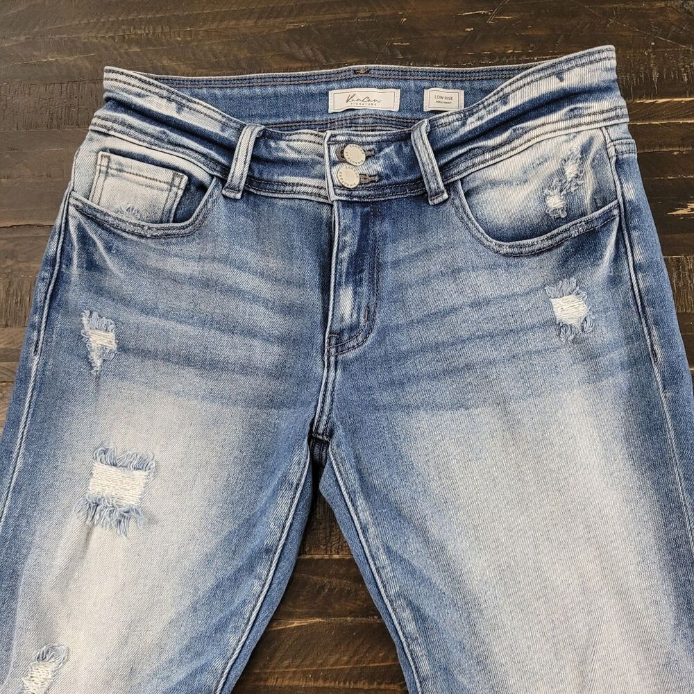 KanCan Signature Sneak Peek Distressed Low Rise Skinny Jeans Womens 28
